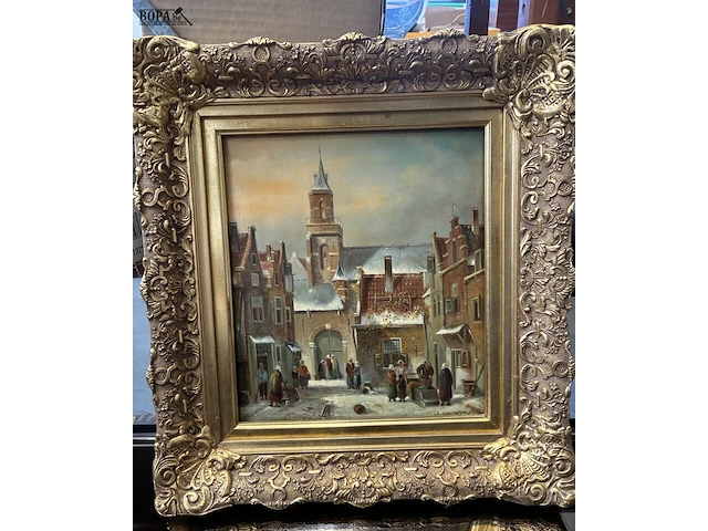 Lot 37 - schilderij tafereel get. - afbeelding 1 van  2