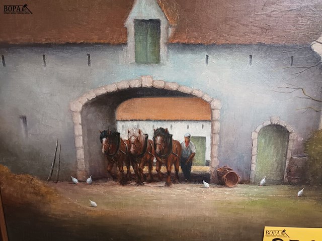 Lot 372 - schilderij boerenpaarden - afbeelding 3 van  4