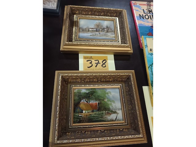 Lot 378 - schilderij in vergulde lijst. 2 stuks - afbeelding 1 van  4