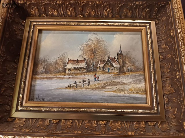 Lot 378 - schilderij in vergulde lijst. 2 stuks - afbeelding 2 van  4