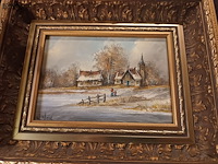 Lot 378 - schilderij in vergulde lijst. 2 stuks - afbeelding 2 van  4