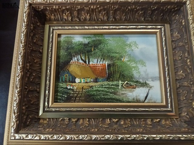 Lot 378 - schilderij in vergulde lijst. 2 stuks - afbeelding 4 van  4