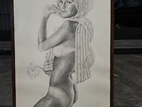 Lot 39 - tekening - naakte dame met bloem - a. duvillers - afbeelding 1 van  4