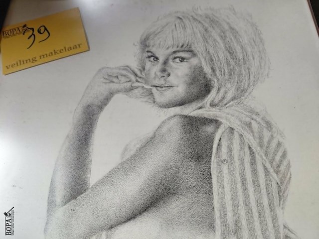 Lot 39 - tekening - naakte dame met bloem - a. duvillers - afbeelding 2 van  4