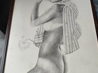 Lot 39 - tekening - naakte dame met bloem - a. duvillers - afbeelding 4 van  4