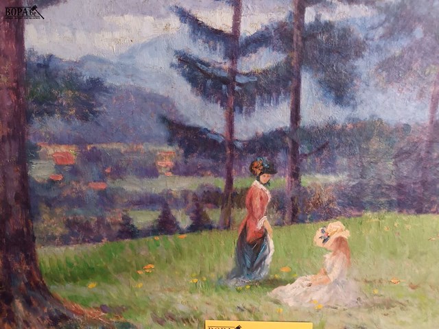 Lot 390 - schilderij landschap met 2 dames - afbeelding 2 van  3
