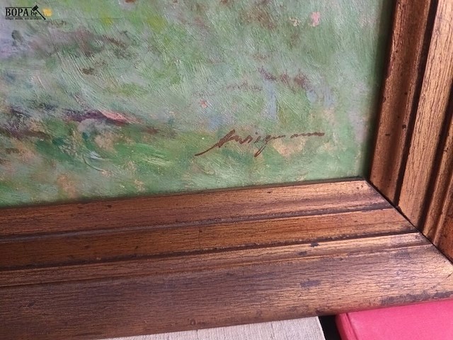 Lot 390 - schilderij landschap met 2 dames - afbeelding 3 van  3