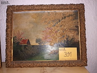 Lot 391 - schilderij huisje en bomen - afbeelding 1 van  4