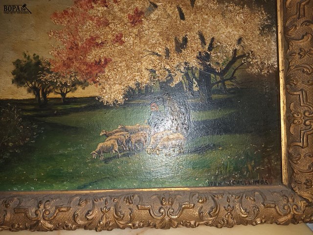 Lot 391 - schilderij huisje en bomen - afbeelding 3 van  4