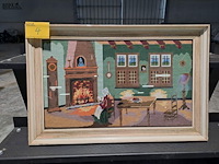 Lot 4 - geborduurd schilderij traditionele woonkamer 17de eeuw in ka