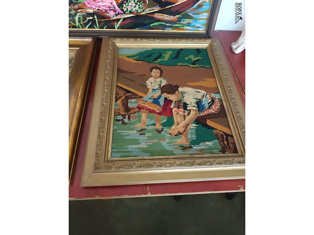 Lot 406 - kaders met geweven doek. 5 stuks - afbeelding 2 van  6