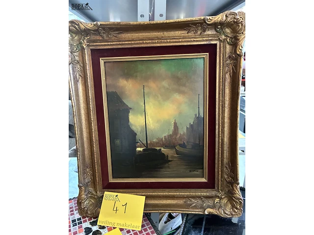Lot 41 - schilderij boot get. - afbeelding 1 van  4