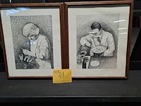 Lot 43 - duo van gravures oude ambachten oa. horlogemaker - afbeelding 1 van  3