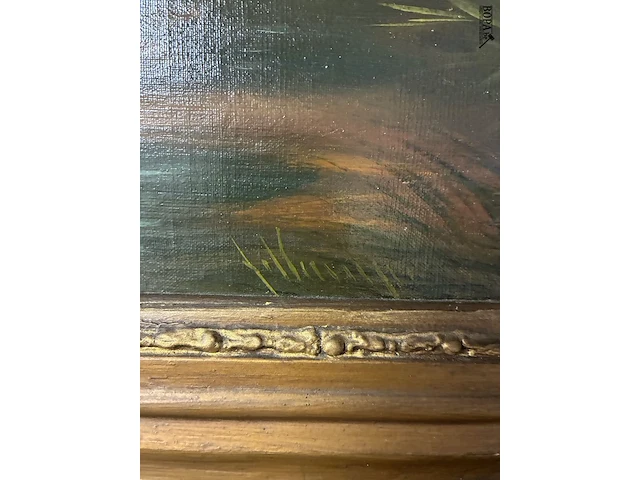 Lot 44 - schilderij klassiek landschap met jachttafereel - get. - afbeelding 3 van  3