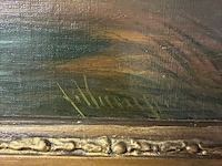 Lot 44 - schilderij klassiek landschap met jachttafereel - get. - afbeelding 3 van  3
