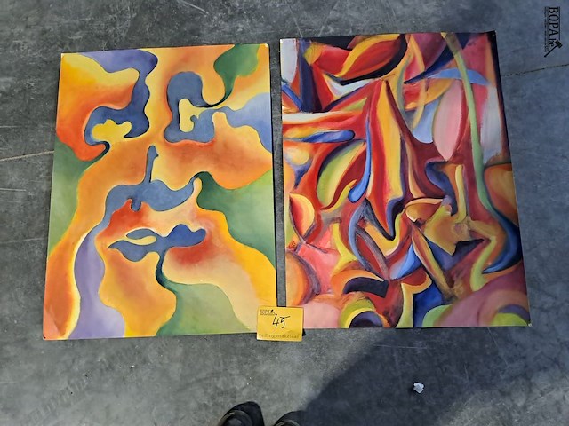 Lot 45 - abstracte schilderkunst - 2 stuks - expressionisme - afbeelding 1 van  1