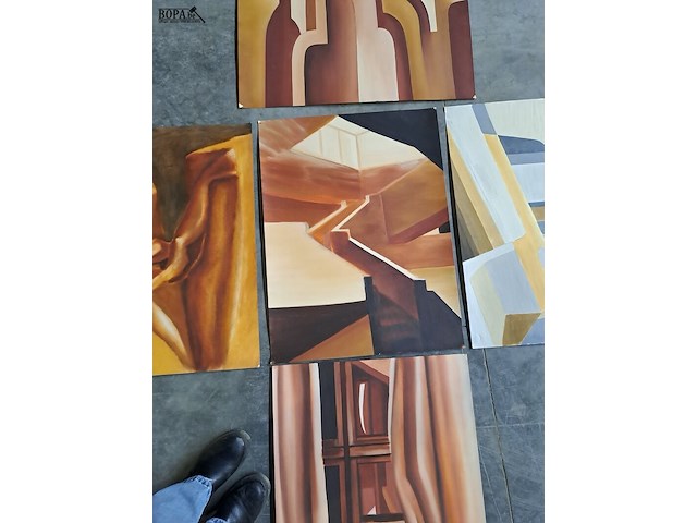 Lot 47 - abstracte schilderkunst - 5 stuks - geometrische vormen - afbeelding 2 van  5