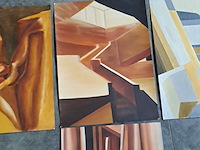 Lot 47 - abstracte schilderkunst - 5 stuks - geometrische vormen - afbeelding 2 van  5