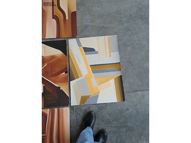 Lot 47 - abstracte schilderkunst - 5 stuks - geometrische vormen - afbeelding 3 van  5