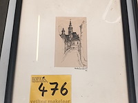 Lot 476 - kader straatzicht met kerktoren - afbeelding 1 van  3