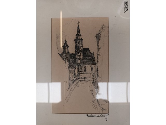 Lot 476 - kader straatzicht met kerktoren - afbeelding 2 van  3