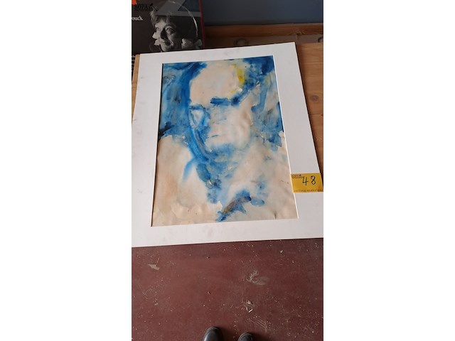 Lot 48 - aquarel portret blauwtinten '70 - afbeelding 1 van  2