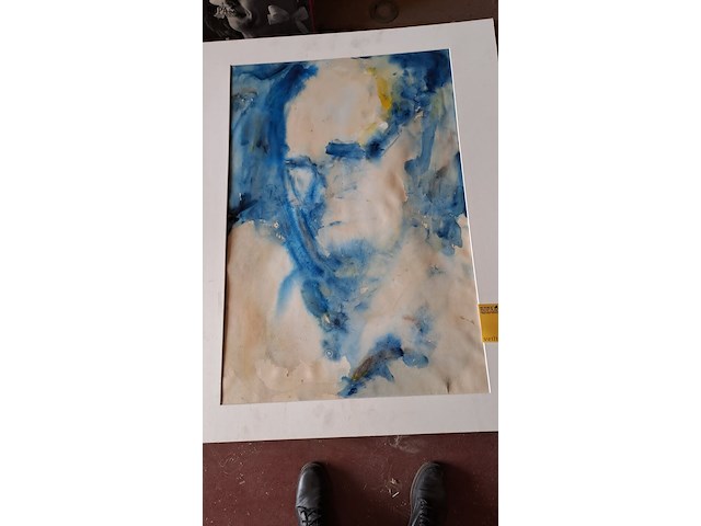Lot 48 - aquarel portret blauwtinten '70 - afbeelding 2 van  2