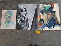 Lot 49 - portretschilderijezn 3 stuks oa aquarel - afbeelding 1 van  4