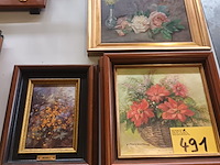 Lot 491 - schilderijen met bloemen. 3 stuks - afbeelding 1 van  4