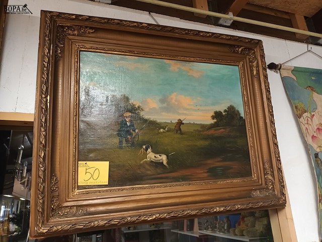 Lot 50 - schilderij jachttafereel - afbeelding 1 van  5