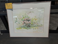 Lot 51 - ingelijst aquarel met bloemenboeket van dupond - afbeelding 1 van  4