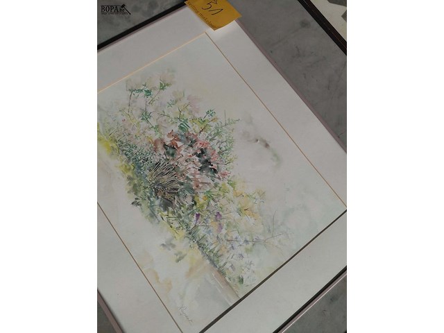 Lot 51 - ingelijst aquarel met bloemenboeket van dupond - afbeelding 2 van  4