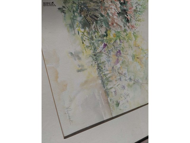 Lot 51 - ingelijst aquarel met bloemenboeket van dupond - afbeelding 4 van  4
