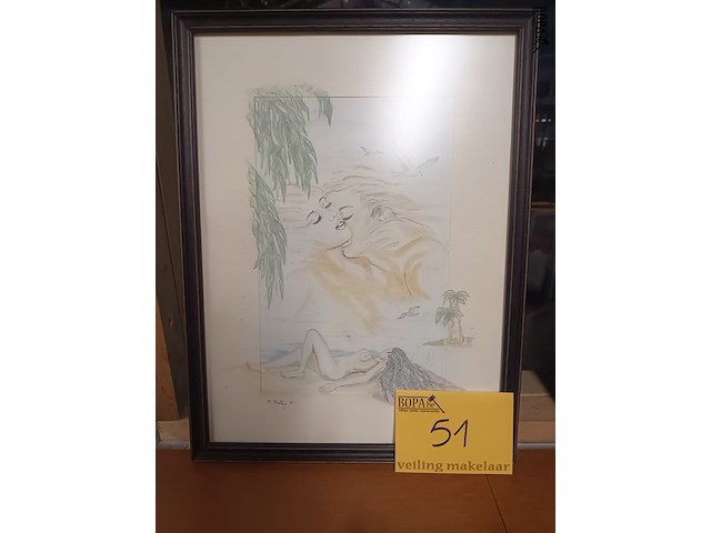Lot 51 - tekening in kader - afbeelding 1 van  4