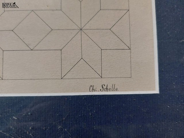 Lot 52 - geometrische kunst getekend, 4 stuks - afbeelding 6 van  8