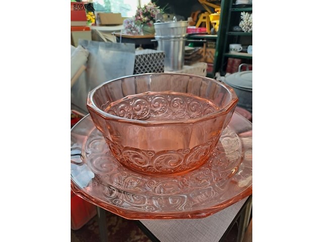 Lot 52 - vintage glazen servies oa. rosaline glas - afbeelding 4 van  6