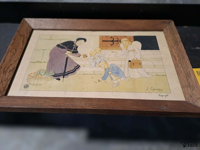 Lot 54 - vintage lithografie van de belgische illustrator jacques gou - afbeelding 2 van  2