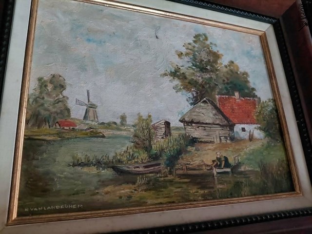 Lot 55 - schilderij olieverf in prachtig kader - r. vanlandeghem - afbeelding 4 van  5
