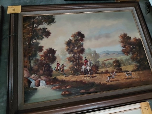 Lot 56 - olieverfschilderij jachttafereel j. rems 120*92 - afbeelding 3 van  5