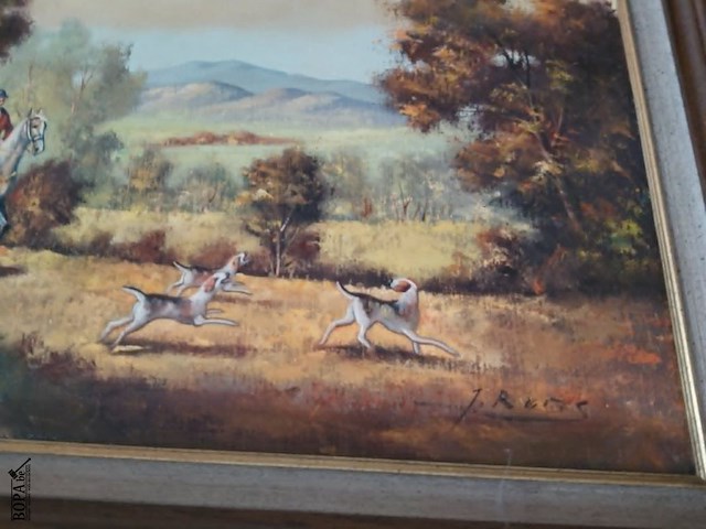 Lot 56 - olieverfschilderij jachttafereel j. rems 120*92 - afbeelding 4 van  5