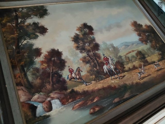 Lot 56 - olieverfschilderij jachttafereel j. rems 120*92 - afbeelding 5 van  5