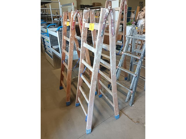 Lot 60 - houten dubbel trapladder - afbeelding 1 van  2