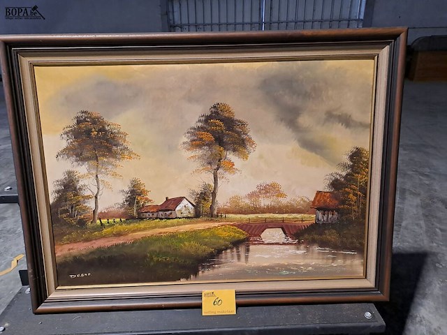 Lot 60 - schilderij stilleven boerderij aan het water 113*84 - afbeelding 1 van  1