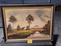 Lot 60 - schilderij stilleven boerderij aan het water 113*84 - afbeelding 1 van  1