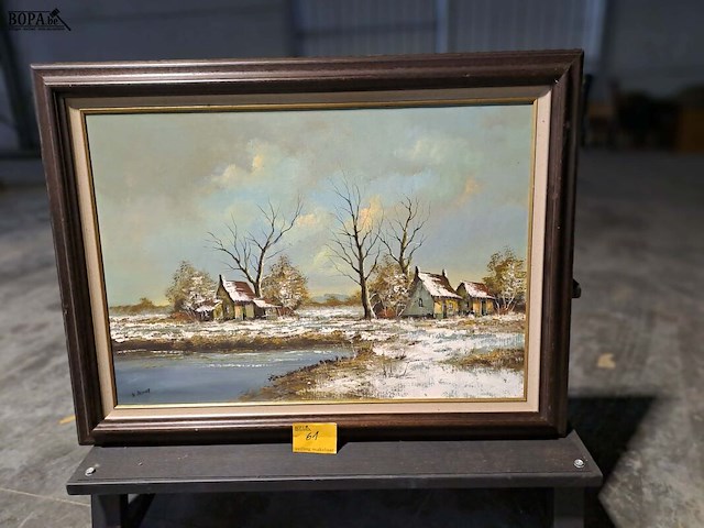 Lot 61 - schilderij stilleven boederij aan het water in de winter 120 - afbeelding 1 van  1