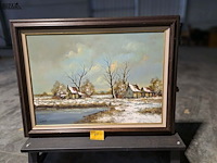 Lot 61 - schilderij stilleven boederij aan het water in de winter 120 - afbeelding 1 van  1