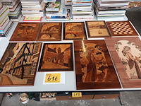 Lot 616 - panelen in marqueterie. 9 stuks - afbeelding 1 van  6