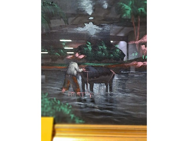 Lot 64 - schilderij indische kunststroming - 'tropical velvet art' - afbeelding 2 van  2
