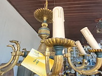 Lot 64 - vintage kroonluchter met brons en groene kleur - 6 lichtpunt - afbeelding 2 van  4