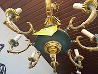 Lot 64 - vintage kroonluchter met brons en groene kleur - 6 lichtpunt - afbeelding 3 van  4